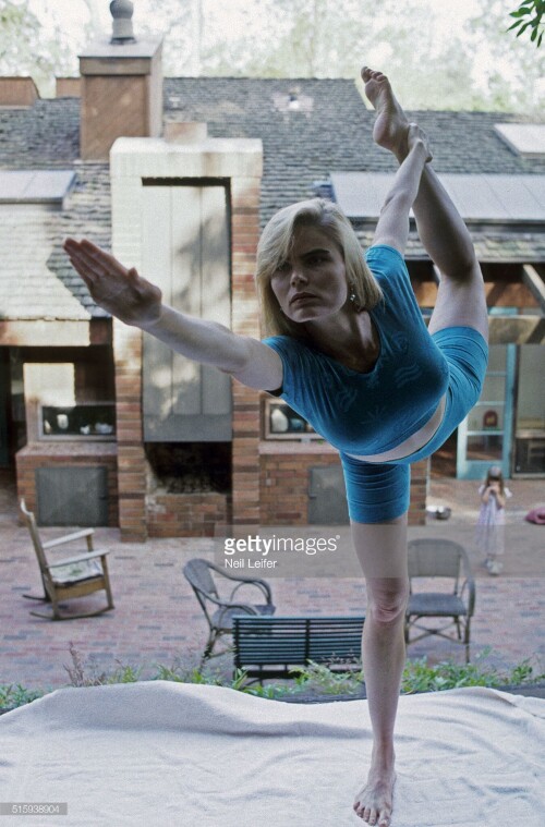 Celebrity: A Day in the Life of Hollywood: Portrait of actor Mariel Hemingway practicing yoga during