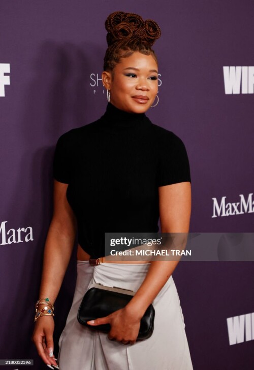 US actress Storm Reid arrives for the 2024 Women in Film (WIF) annual gala in Beverly Hills, Califor