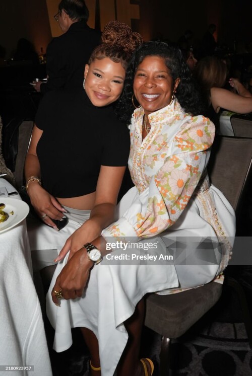 BEVERLY HILLS, CALIFORNIA - OCTOBER 24: (L-R) Storm Reid, wearing Max Mara, and Robyn Simpson attend