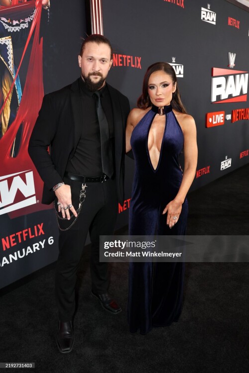 INGLEWOOD, CALIFORNIA - JANUARY 06: (L-R) Karrion Kross and Scarlett Bordeaux attend Netflix's Debut